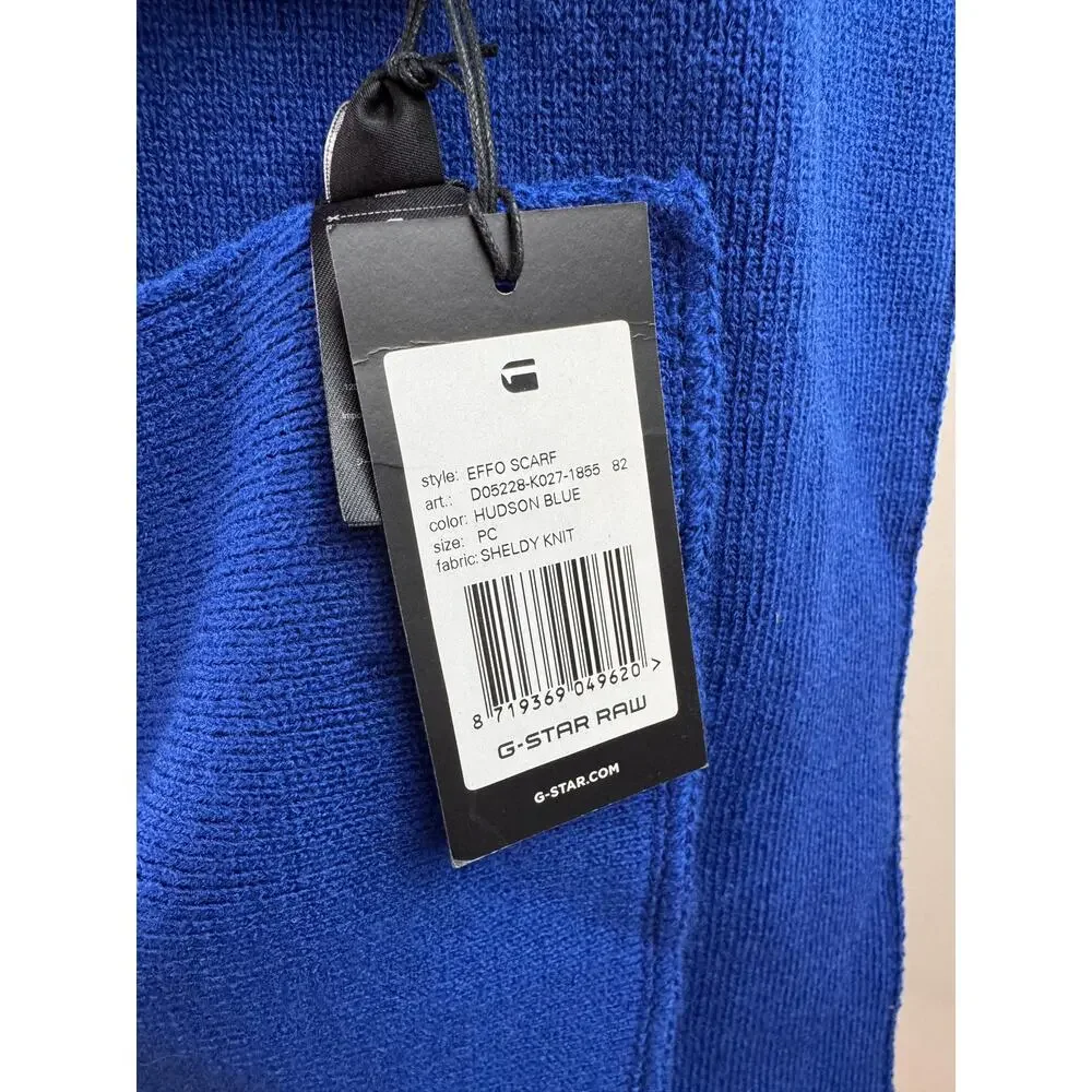 G-Star Raw Effo Hudson Blue Winter Scarf Stretch Sheldy Knit Around Neck NEW